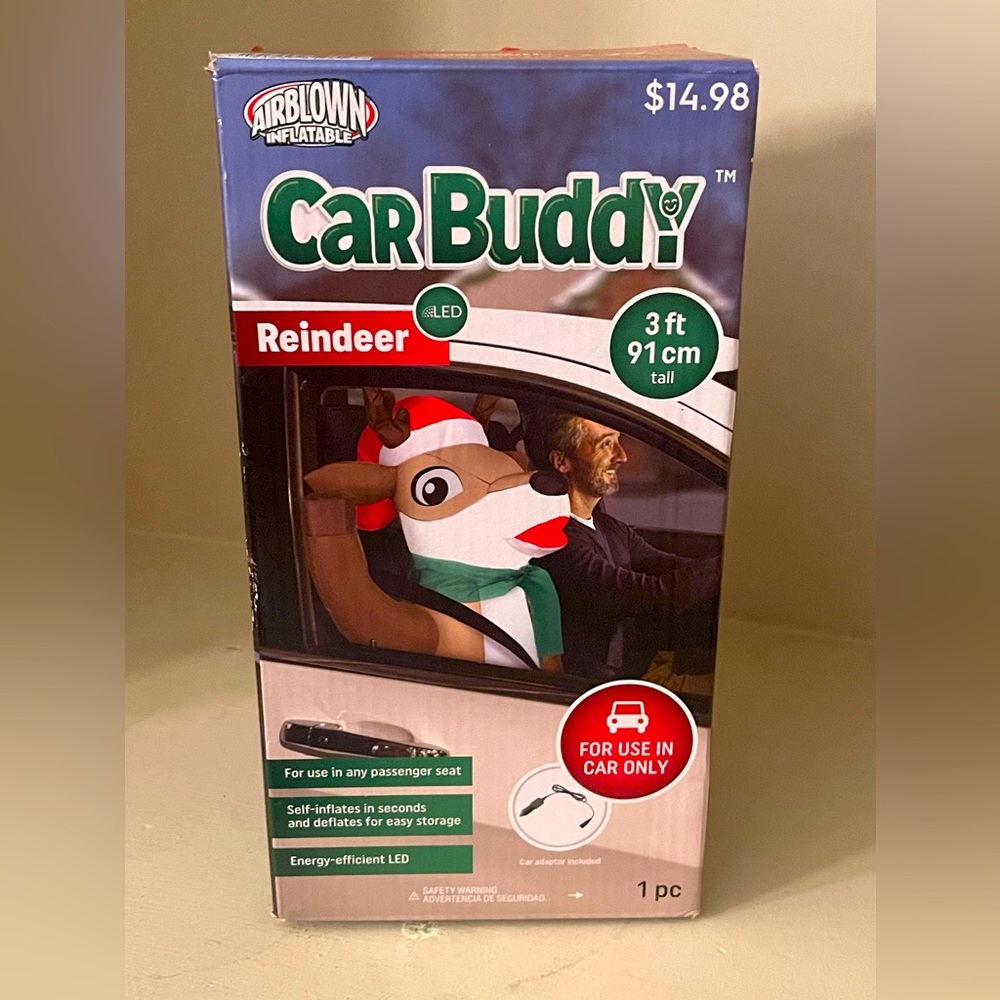 Reindeer Car Buddy 3ft Energy Efficient LED Christmas Inflatable Gemmy Airblown